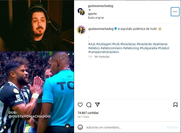 Dublador reproduz falas de Hulk na expulsão contra o Palmeiras Dublador reproduz falas de Hulk na expulsão contra o Palmeiras
