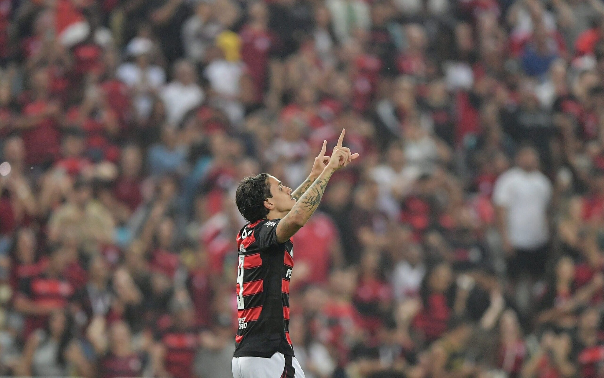 Pedro comemora gol pelo Flamengo (Foto: Thiago Ribeiro/AGIF)