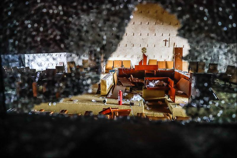 Plenário do Supremo Tribunal Federal, totalmente destruído e recuperado menos de um mês depois das depredações de 8 de janeiro