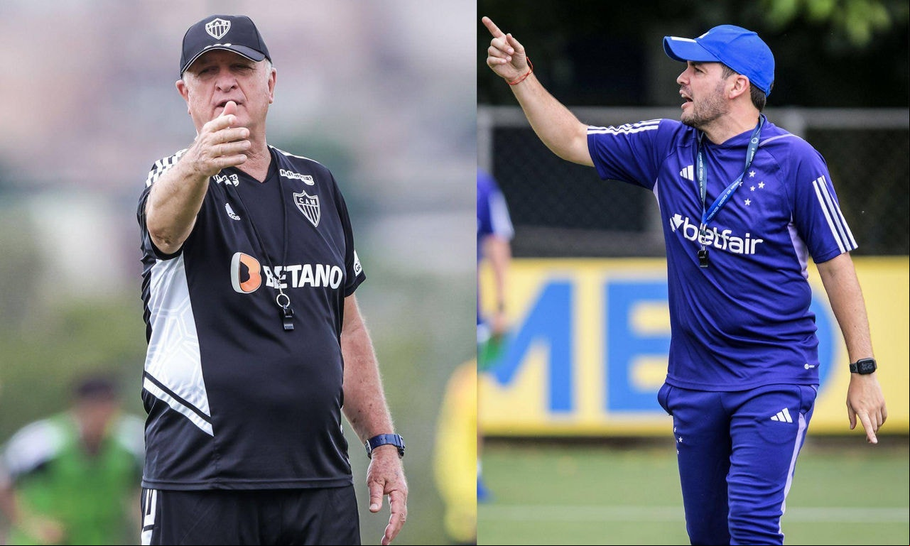 Técnicos-Luiz-Felipe-Scolari-e-Nicolás-Larcamón Técnicos Luiz Felipe Scolari, do Atlético, e Nicolás Larcamón, do Cruzeiro, irão se enfrentar