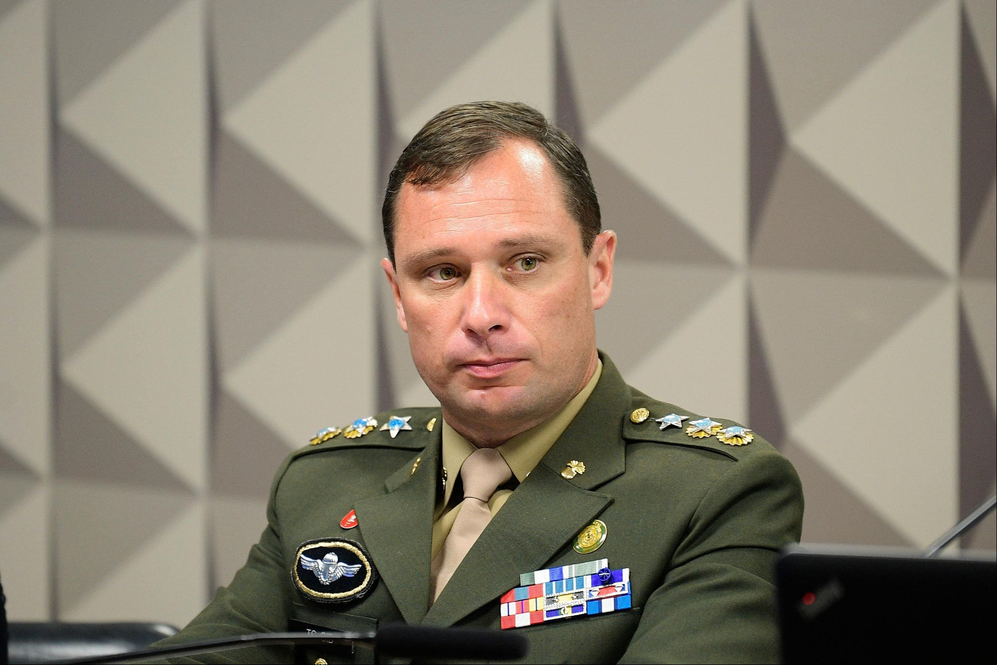 O tenente-coronel Mauro Cid, enquanto prestava depoimento à MI do 8 de janeiro, em julho