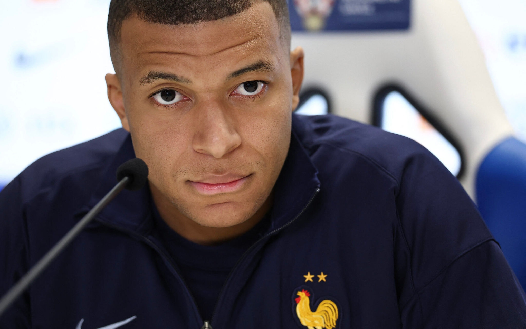 's forward #10 Kylian Mbappe holds a press conference at the Poljud Stadium in Split, on March 19, 2025, on the eve of the UEFA Nations League quarter-final first leg match between Croatia and . (Photo by FRANCK FIFE / AFP)